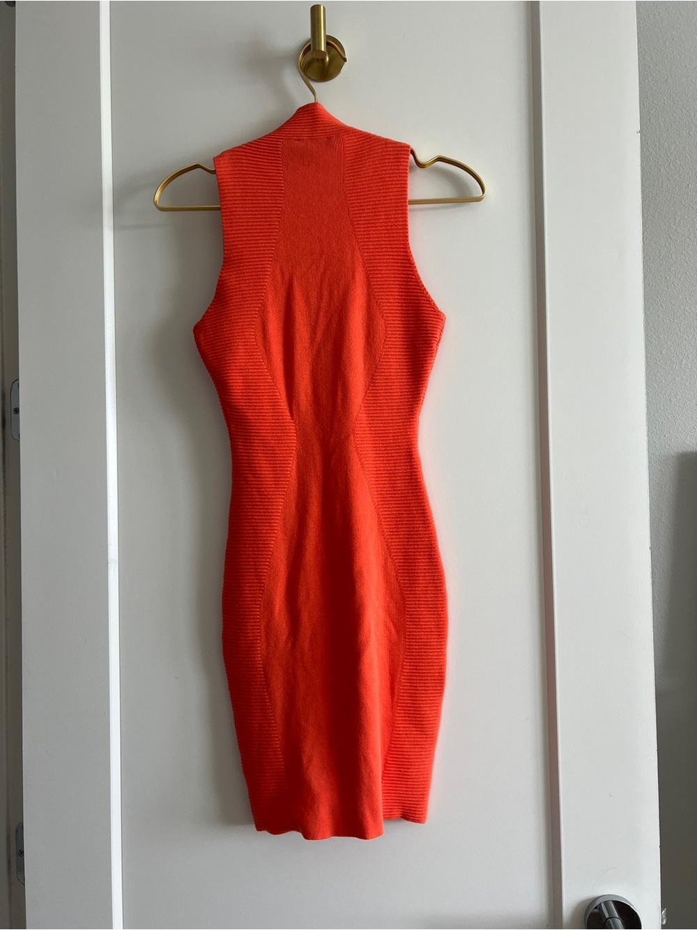 AKIRA Make Me Hot Orange Ribbed Knit Bodycon Mini Dress Mock Neck Size M NWOT - Picture 14 of 16